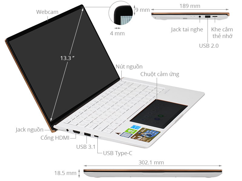 Asus ZenBook Edition 30 UX334FL i5 8265U/8GB/512GB/2GB MX250/Túi/Chuột/Win10 (A4053T)