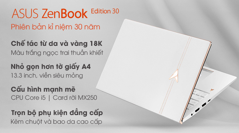 Laptop Asus ZenBook Edition 30 UX334FL i5 8265U/8GB/512GB/2GB MX250/Túi/Chuột/Win10 (A4053T)