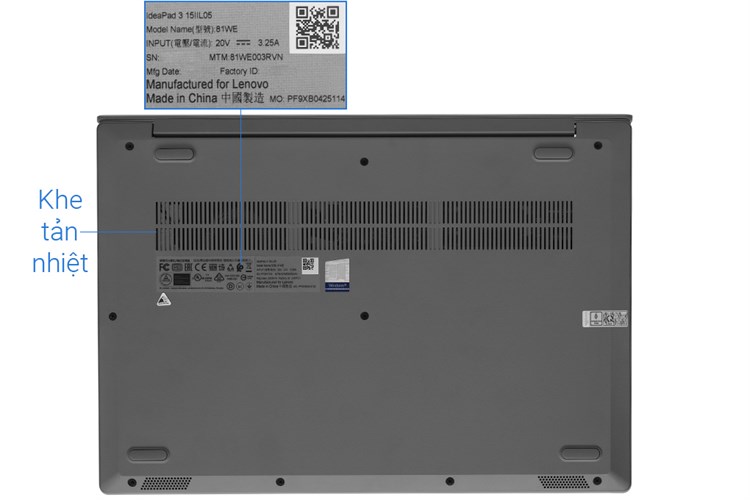 Laptop Lenovo IdeaPad Slim 3 15IIL05 i3 1005G1/4GB/512GB/Win10 (81WE003RVN) Màu Xám