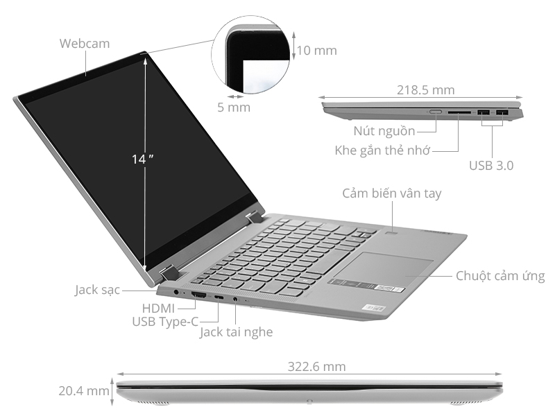 Lenovo IdeaPad Flex 5 14IIL i5 1035G1 (81X1001UVN) - Chính hãng Lenovo IdeaPad Flex 5 14IIL i5 1035G1 (81X1001UVN) - Chính hãng
