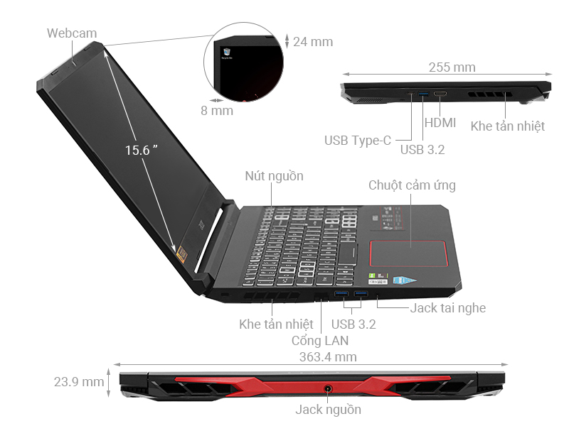 Laptop Acer Nitro 5 AN515 55 58A7 i5 10300H 8GB/512GB/4GB GTX1650/Win10 (NH.Q7RSV.002)