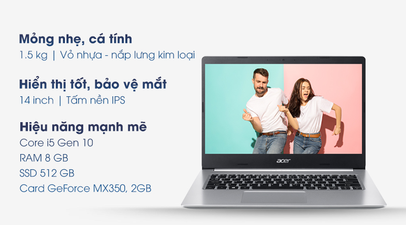 Laptop Acer Aspire A514 53G 513J i5 1035G1/8GB/512GB/2GB MX350/Win10 (NX.HYWSV.001)