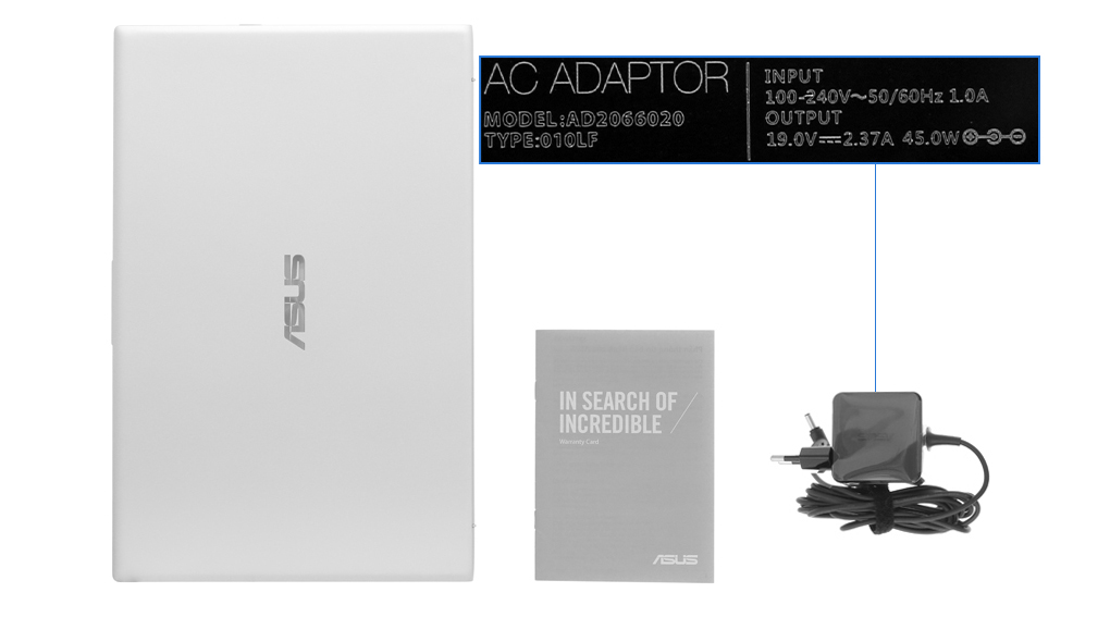 Bộ sản phẩm gồm: Sách hướng dẫn, Thùng máy, Sạc Laptop Asus