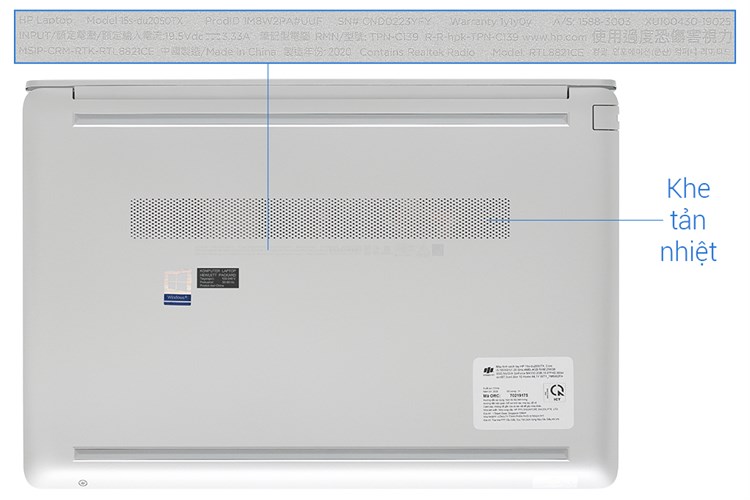 Laptop HP 15s du2050TX i3 1005G1/4GB/256GB/2GB MX130/Win10 (1M8W2PA) Màu Bạc