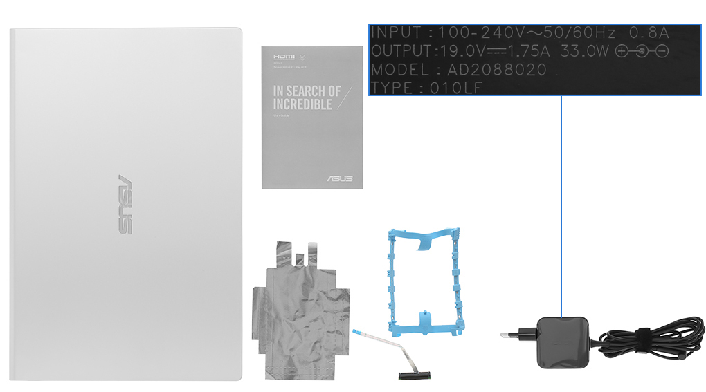 Bộ sản phẩm gồm: Sách hướng dẫn, Thùng máy, Sạc Laptop Asus