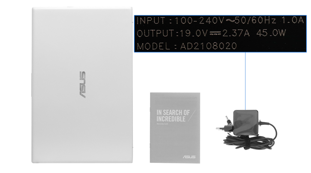 Bộ sản phẩm gồm: Sách hướng dẫn, Thùng máy, Sạc Laptop Asus