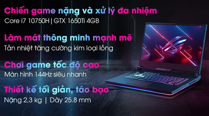 Laptop Asus Gaming Rog Strix G512 i7 10750H/8GB/512GB/144Hz/4GB GTX1650Ti/Win10 (IAL001T)