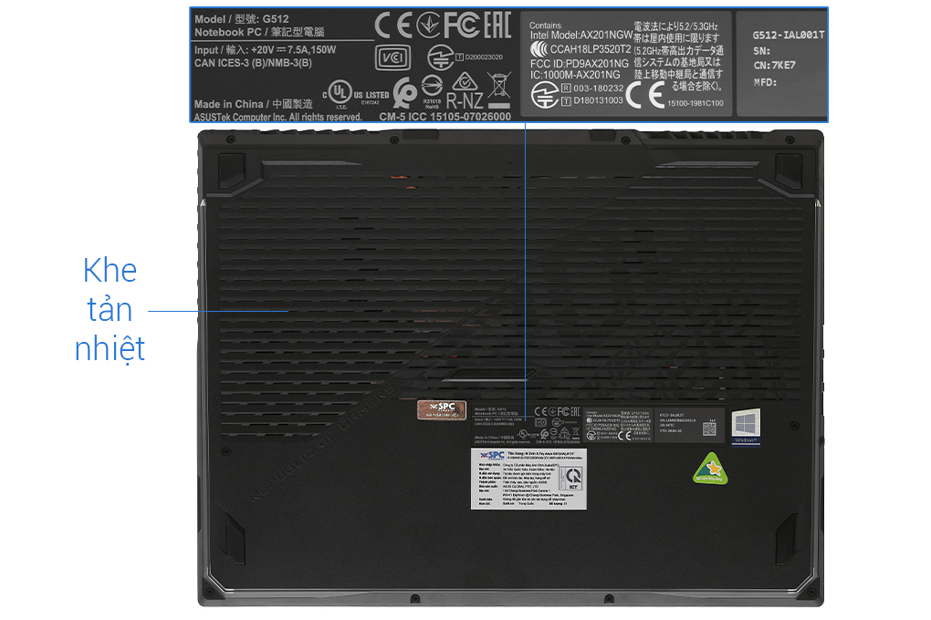 Laptop Asus Gaming Rog Strix G512 i7 10750H/8GB/512GB/144Hz/4GB GTX1650Ti/Win10 (IAL001T) Màu Đen