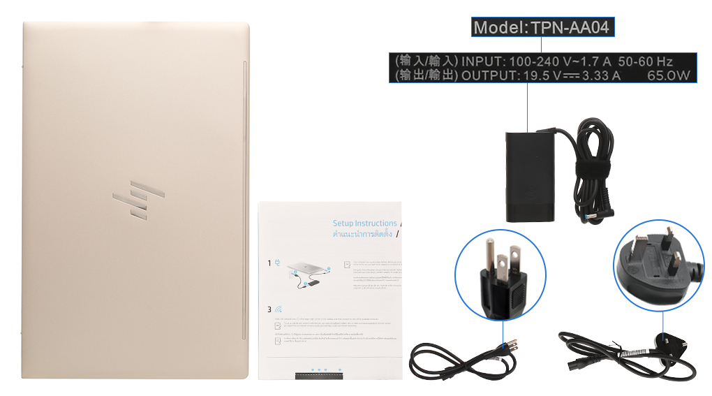 Bộ sản phẩm gồm: Dây nguồn ( 2 dây ) , Sách hướng dẫn, Sạc Laptop HP