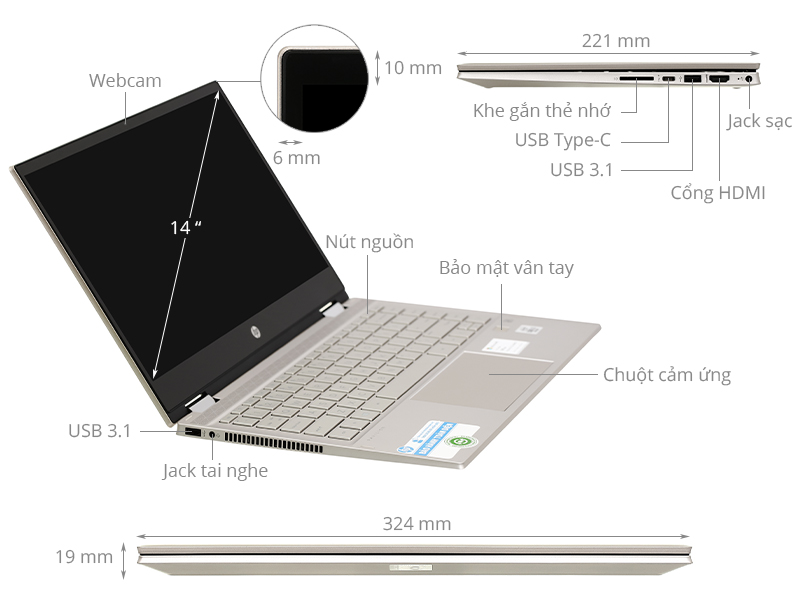 HP Pavilion x360 14 dw0060TU i3 1005G1/4GB/256GB/Pen/Office H&S2019/Win10 (195M8PA)
