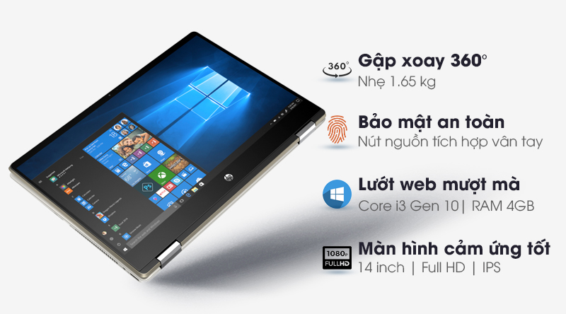Laptop HP Pavilion x360 14 dw0060TU i3 1005G1/4GB/256GB/Pen/Office H&S2019/Win10 (195M8PA)