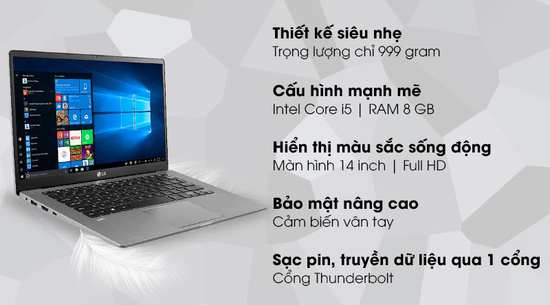 Laptop LG Gram 14 i5 1035G7/8GB/256GB/Win10 (14Z90N-V.AR52A5)