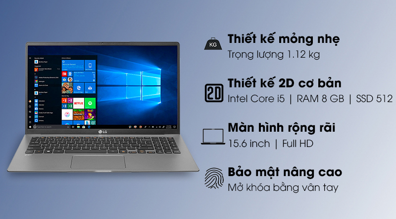 Laptop LG Gram 15 i5 1035G7/8GB/512GB/Win10 (15Z90N-V.AR55A5)