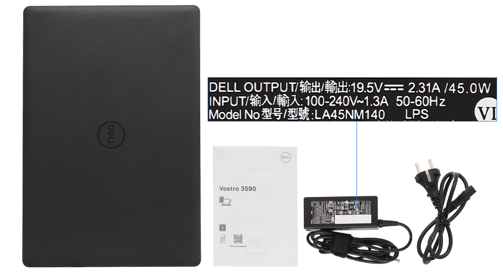 Bộ sản phẩm gồm: Sách hướng dẫn, Thùng máy, Sạc Laptop Dell