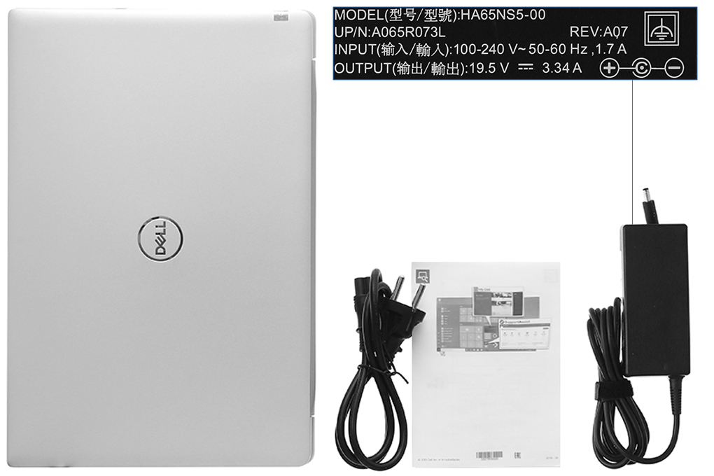 Bộ sản phẩm gồm: Sách hướng dẫn, Thùng máy, Sạc Laptop Dell