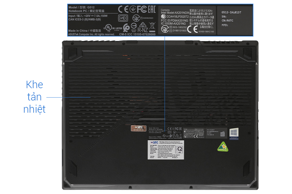 Laptop Asus Gaming Rog Strix G512 i5 10300H/8GB/512GB/144Hz/4GB GTX1650Ti/Win10 (IAL013T) Màu Đen