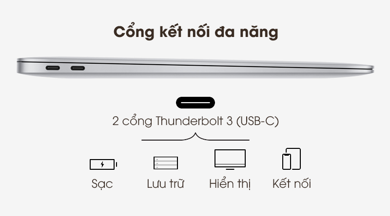 Apple MacBook Air 2020 (MWTJ2SA/A) có USB-C chuẩn Thunderbolt 3