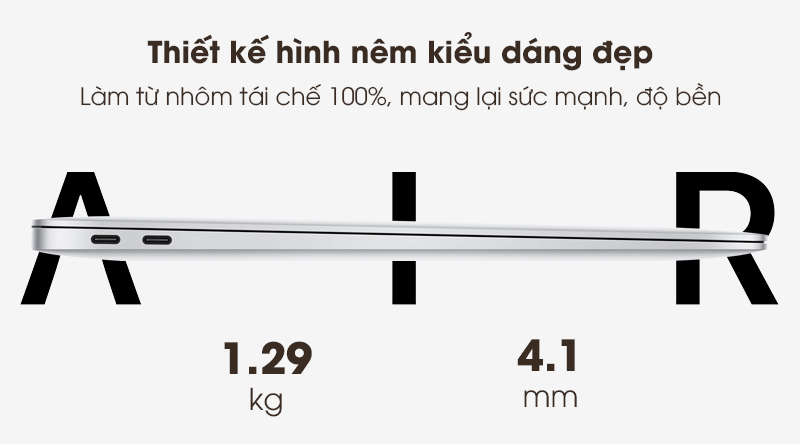 Laptop Apple Macbook Air 2020 i5 (Z0YJ) | Thiết kế cao cấp với vỏ kim loại nguyên khối