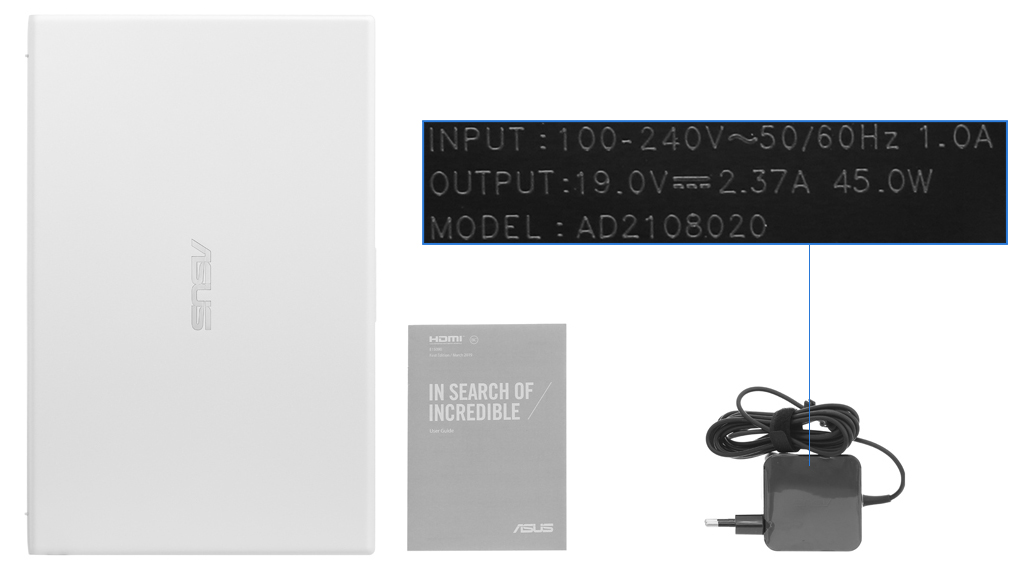 Bộ sản phẩm gồm: Sách hướng dẫn, Thùng máy, Sạc Laptop Asus