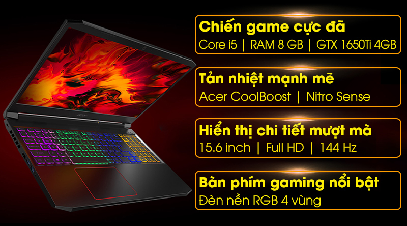 Laptop Acer Nitro AN515 55 5923 i5 10300H/8GB/512GB/144Hz/4GB 1650Ti/Win10 (NH.Q7NSV.004)