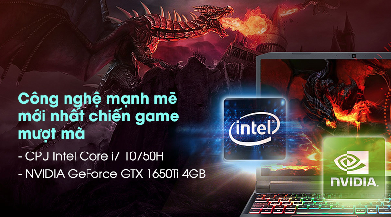 Laptop Acer Nitro 5 AN515 55 70AX i7 10750H/8GB/512GB/4GB GTX1650Ti/Win10 (NH.Q7NSV.001)