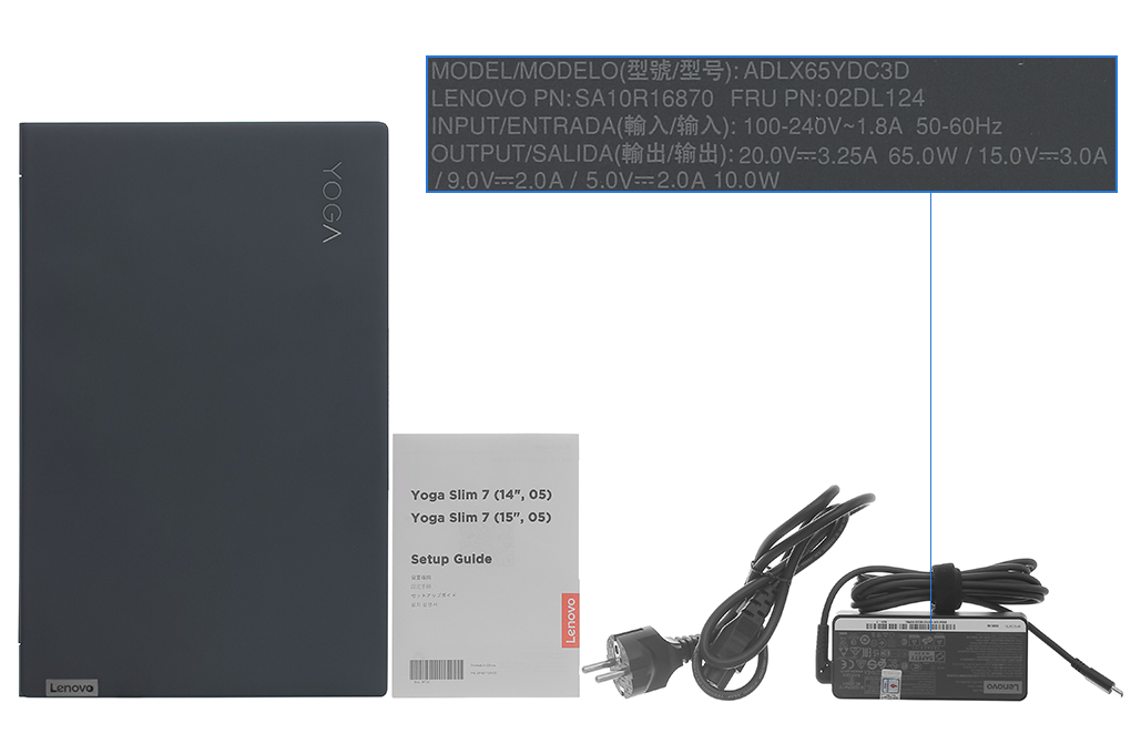 Bộ sản phẩm gồm: Dây nguồn, Sách hướng dẫn, Thùng máy, Sạc Laptop Lenovo
