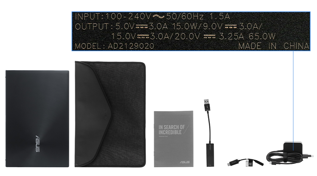 Bộ sản phẩm gồm: Sách hướng dẫn, Bao da, Cáp ( 2 dấy cáp chuyển ) , Adapter chuyển ( Type C to LAN ) , Sạc Laptop Asus