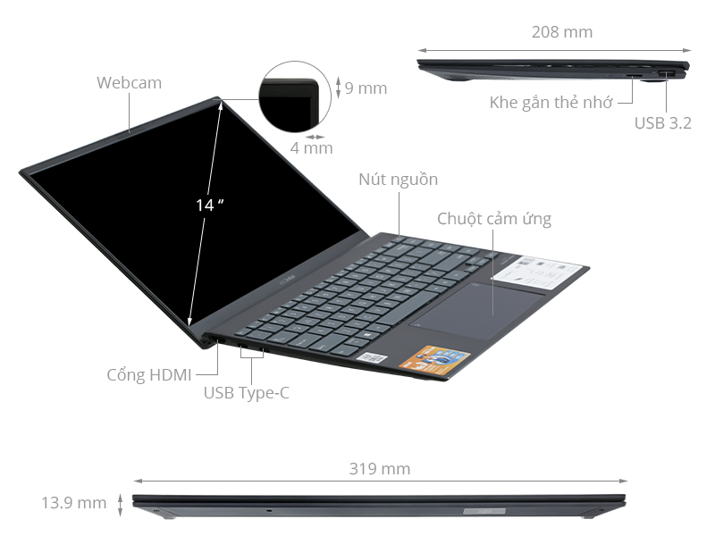 Asus ZenBook UX425JA i5 1035G1/8GB/512GB/Túi/Numpad/Win10 (BM076T)