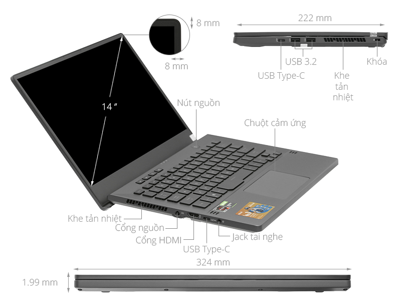 Asus Rog Zephyrus GA401II R7 4800HS/16GB/512GB/120Hz/4GB GTX1650Ti/Túi/AniMe Matrix/Win10 (HE154T)