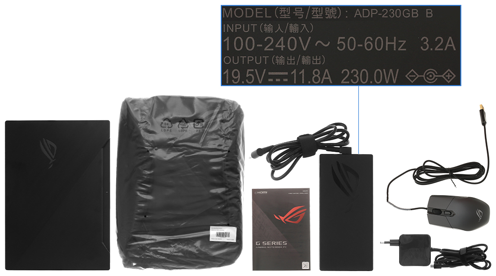 Bộ sản phẩm gồm: Dây nguồn, Sách hướng dẫn, Balo, Chuột, Thùng máy, Sạc Laptop Asus ( 2 adapter )