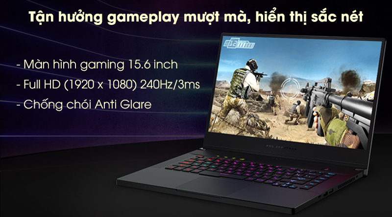 Laptop Asus Rog Zephyrus GU502LU i7 10750H/16GB/512GB/240Hz 3ms/6GB GTX1660Ti/Balo/Chuột/Win10 (AZ006T)