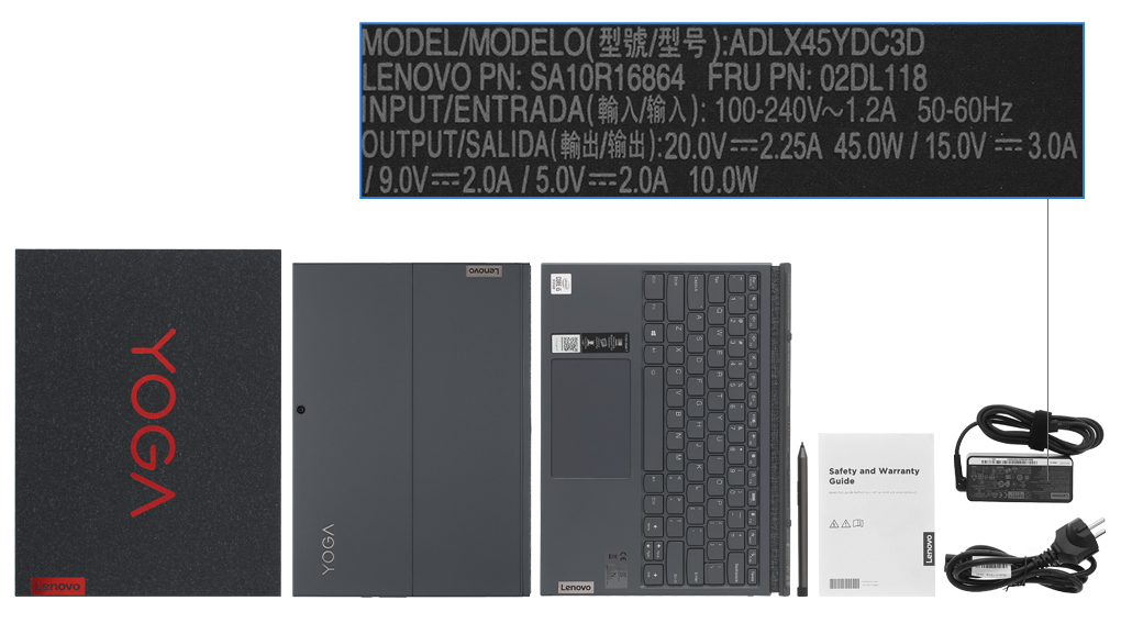 Bộ sản phẩm gồm: Dây nguồn, Bút cảm ứng, Sạc Laptop Lenovo