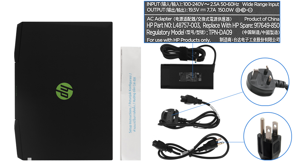 Bộ sản phẩm gồm: Dây nguồn, Sách hướng dẫn, Thùng máy, Sạc Laptop HP