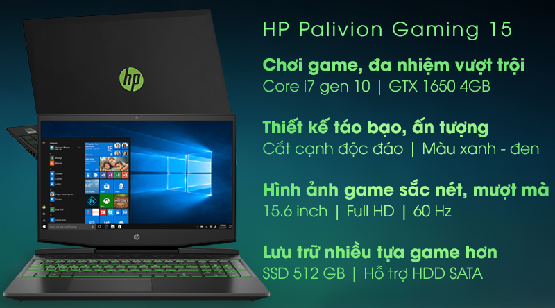 Laptop HP Palivion Gaming 15 dk1074TX i7 10750H/8GB/512GB/4GB GTX1650/Win10 (1K3U8PA)