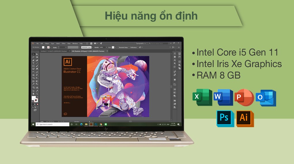 Laptop HP Envy 13 ba1027TU i5 1135G7/8GB/256GB/Office H&S2019/Win10 (2K0B1PA)