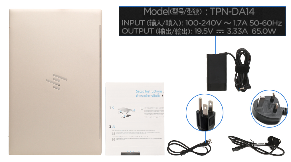 Bộ sản phẩm gồm: Dây nguồn ( 2 dây ) , Sách hướng dẫn, Thùng máy, Sạc Laptop HP