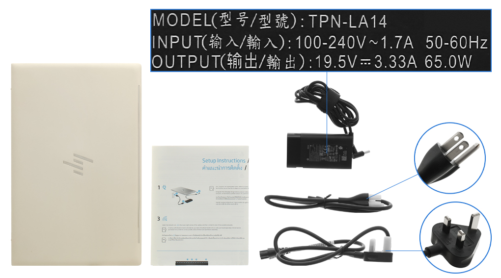 Bộ sản phẩm gồm: Dây nguồn ( 2 dây ) , Sách hướng dẫn, Thùng máy, Sạc Laptop HP