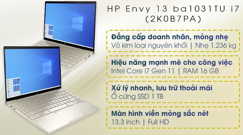 Laptop HP Envy 13 ba1031TU i7 1165G7/16GB/1TB SSD/Office H&S2019/Win10 (2K0B7PA)