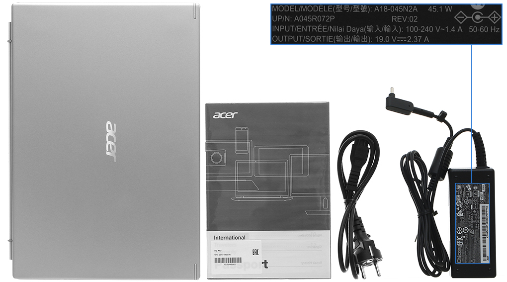 Bộ sản phẩm gồm: Sách hướng dẫn, Thùng máy, Sạc Laptop Acer