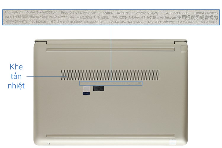 Laptop HP 15s du1103TU i5 10210U/8GB/512GB/Win10 (2W7J7PA) Màu Vàng