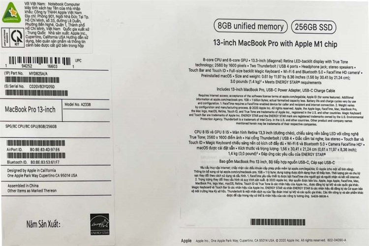 Laptop Apple MacBook Pro M1 2020 8GB/256GB (MYD82SA/A) Màu Xám