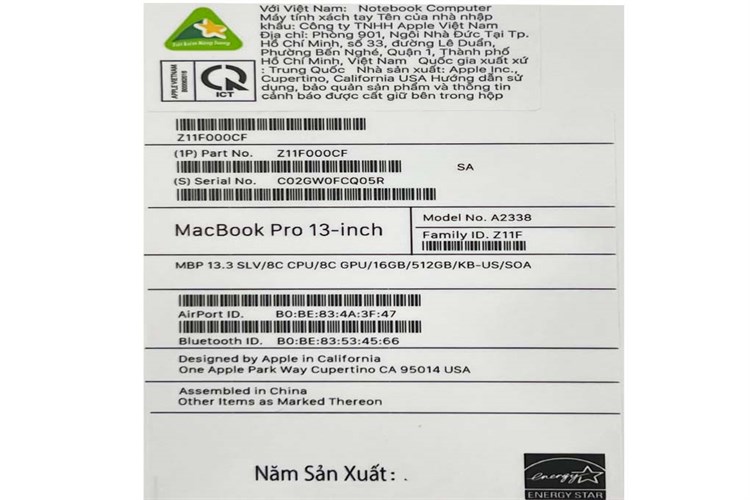 Laptop Apple MacBook Pro 13 inch M1 2020 8-core CPU/16GB/512GB/8-core GPU (Z11D000E7) Màu Bạc