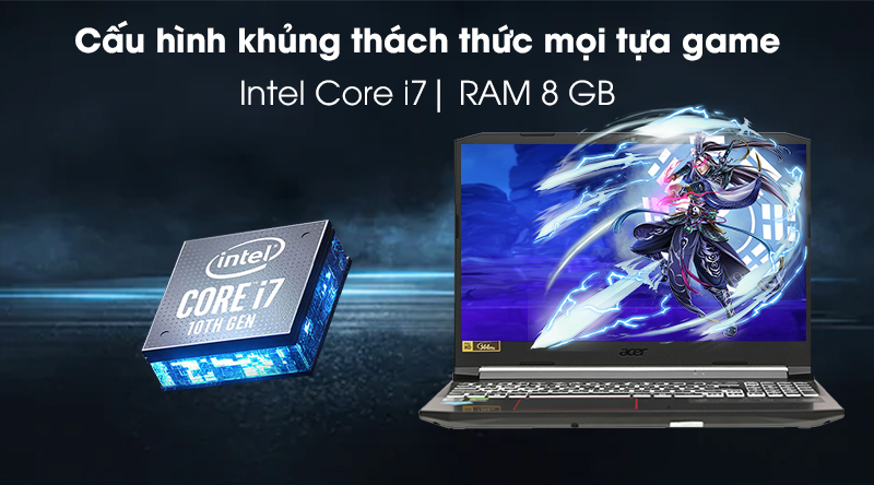 Laptop Acer Nitro 5 Gaming A515 55 72R2 i7 10870H/8GB/512GB/144Hz/4GB GTX1650Ti/Win10 (NH.Q7NSV.005)