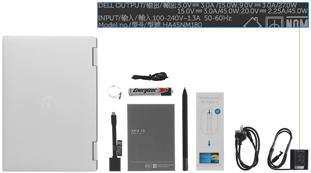Bộ sản phẩm gồm: Dây nguồn, Sách hướng dẫn, Thùng máy, Adapter chuyển ( Type C to USB A ) , Sạc Laptop Dell