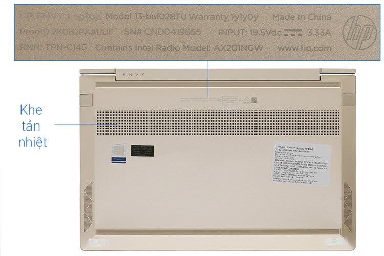 Laptop HP Envy 13 ba1028TU i5 1135G7/8GB/512GB/Office H&S2019/Win10 (2K0B2PA) Màu Vàng