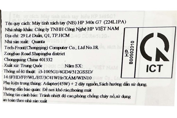 Laptop HP 340s G7 i3 1005G1/4GB/512GB/Win10 (224L1PA) Màu Xám