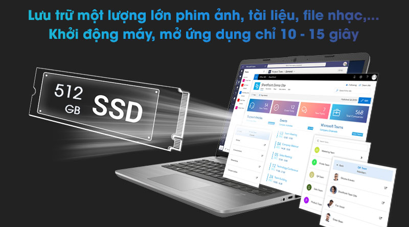 Ổ cứng SSD 512 GB M.2 PCIe cho phép lưu trữ một lượng lớn dữ liệu 