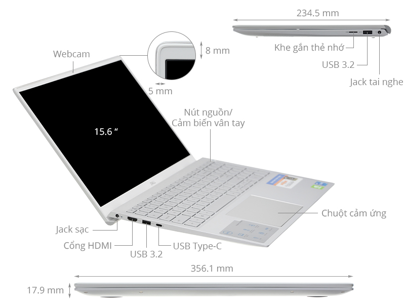Laptop Dell Inspiron 5502 i5 1135G7/8GB/512GB/2GB MX330/Win10 (N5I5310W)