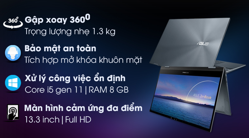 Laptop Asus ZenBook Flip UX363EA i5 1135G7/8GB/512GB/OLED/Touch/Pen/Win10 (HP130T)