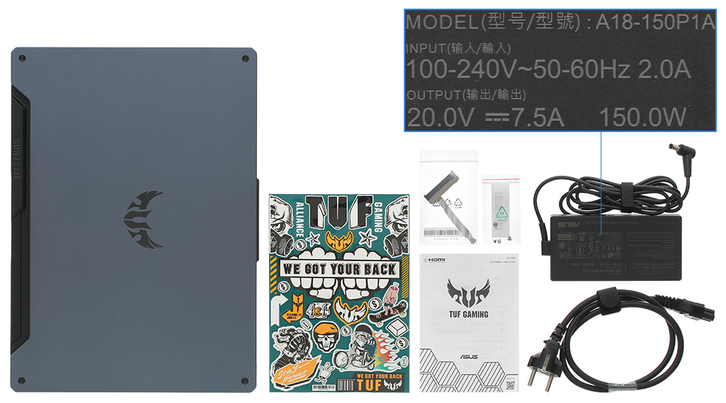 Bộ sản phẩm gồm: Dây nguồn, Sách hướng dẫn, Thùng máy, Sạc Laptop Asus